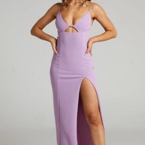 Nikkolyn Cut Out Thigh Split Maxi Dress in Lilac